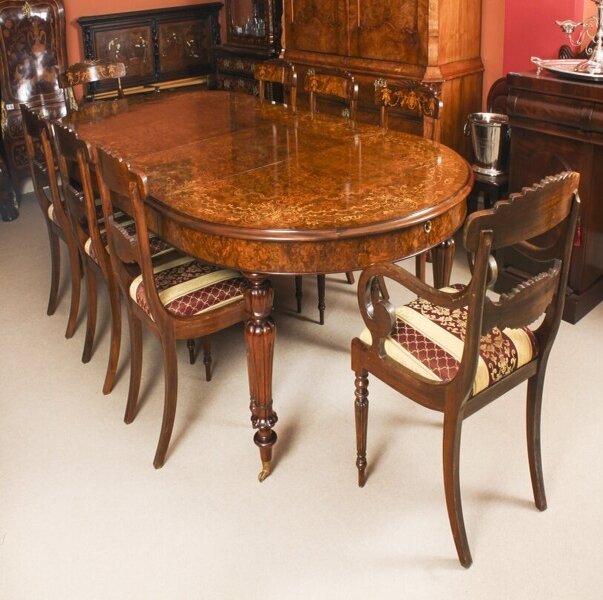 Vintage Marquetry Burr Walnut Dining Table