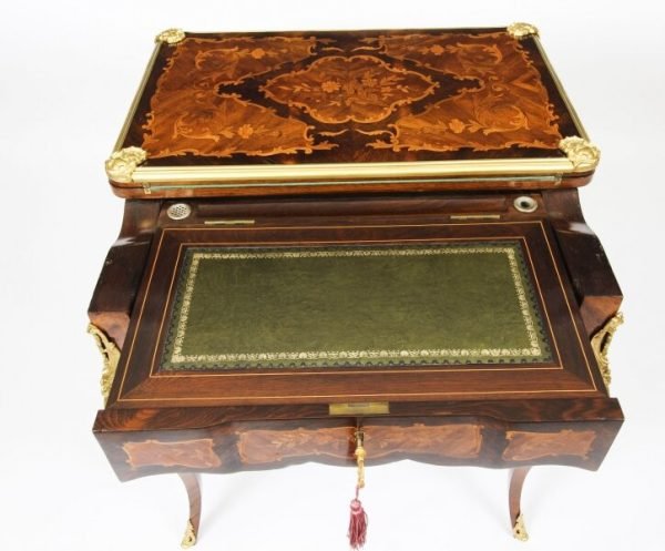 Antique French Burr Walnut Marquetry Writing, Card and Dressing Table - Image 2