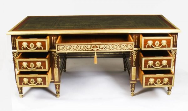 Antique 1.84cm Ormolu Mounted French Empire Revival Pedestal Desk - Image 2