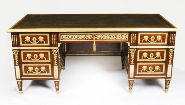 Antique 1.84cm Ormolu Mounted French Empire Revival Pedestal Desk - Image 3