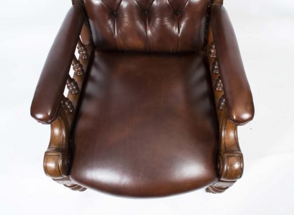 Antique Pair English Victorian Leather Armchairs - Image 4