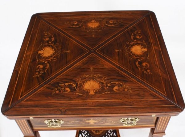 Envelope Antique Victorian Marquetry Poker Table - Image 4