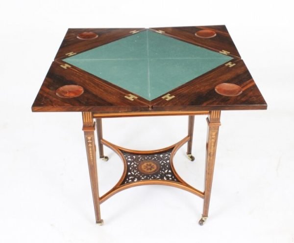 Envelope Antique Victorian Marquetry Poker Table - Image 3