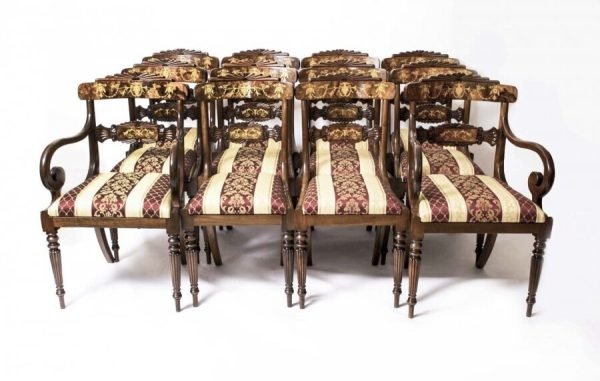 Vintage Marquetry Burr Walnut Extending Dining Table With 16 Chairs - Image 3