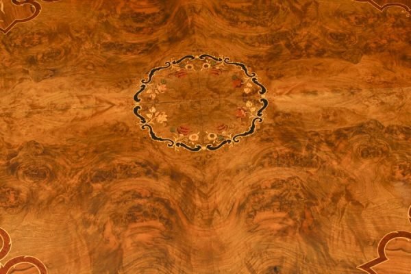 Bespoke Marquetry Burr Walnut Dining Table With 14 Dining Chairs - Image 6