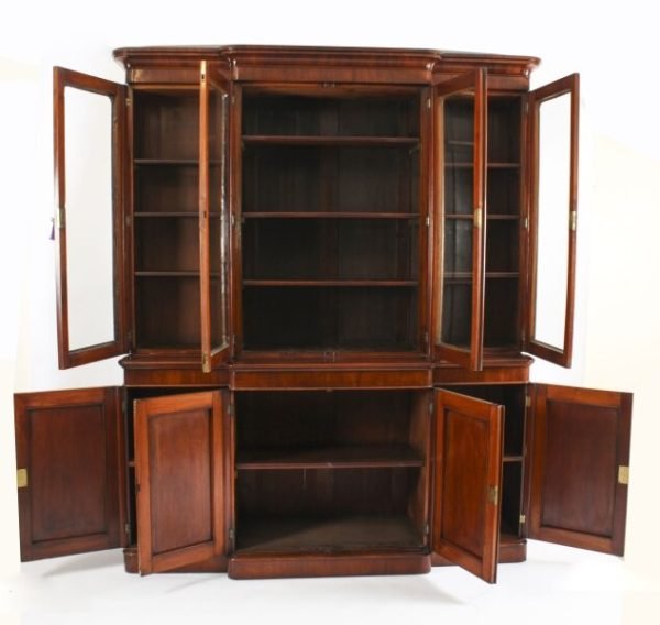 Antique Victorian Figured Walnut four door Breakfront Bookcase - Image 3