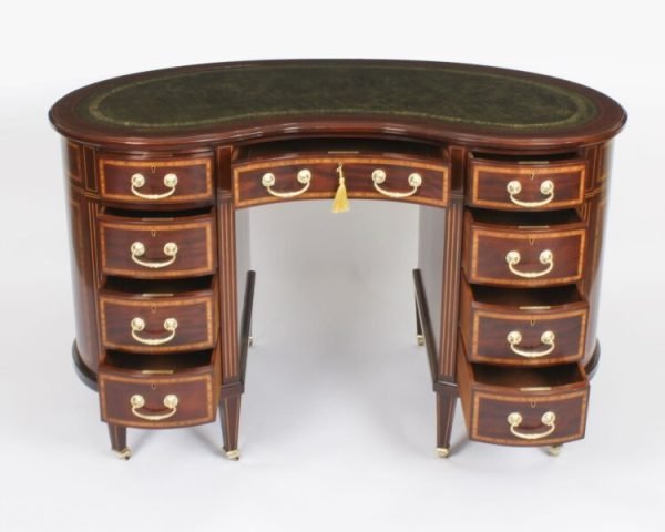 Antique Victorian Mahogany Inlaid Kidney Desk - Image 2