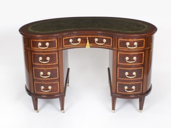 Antique Victorian Mahogany Inlaid Kidney Desk - Image 5
