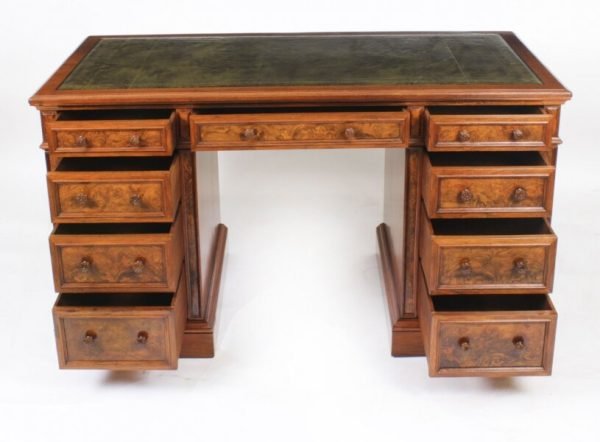 Antique Burr Walnut Pedestal Desk - Image 2