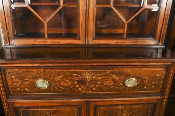 Antique Victorian Gonçalo Alves and Marquetry Secretary Bookcase - Image 3