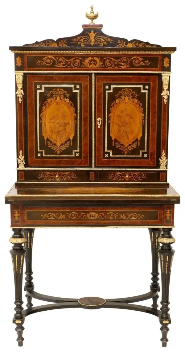 Antique Fine French Napoleon III Marquetry, Drawers, Bonheur Du Jour Desk - Image 2