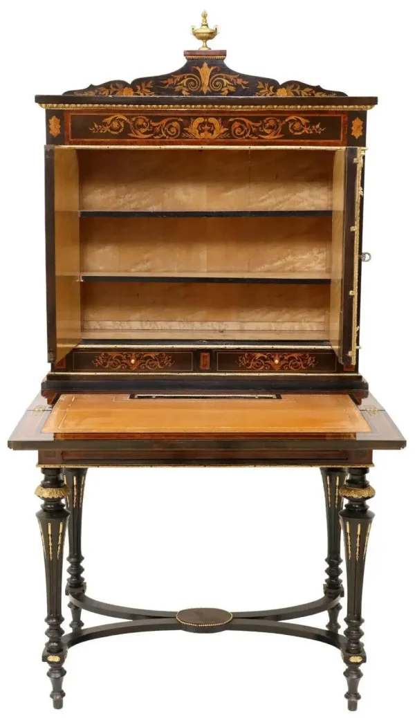Antique Fine French Napoleon III Marquetry, Drawers, Bonheur Du Jour Desk - Image 3