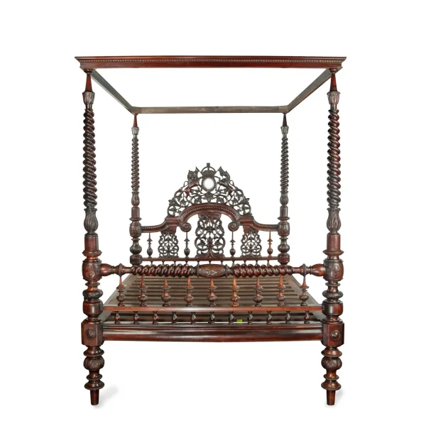 Impressive Antique sissoo wood Anglo-Indian four poster bed - Image 2