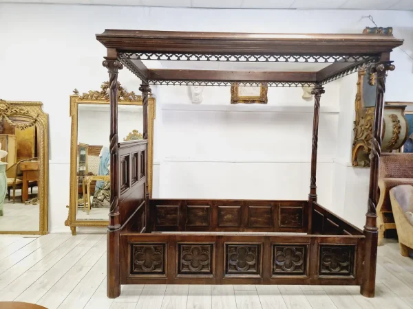 Antique Italian Four Poster Canopy Bed Made of Sicilian Wood - Image 2
