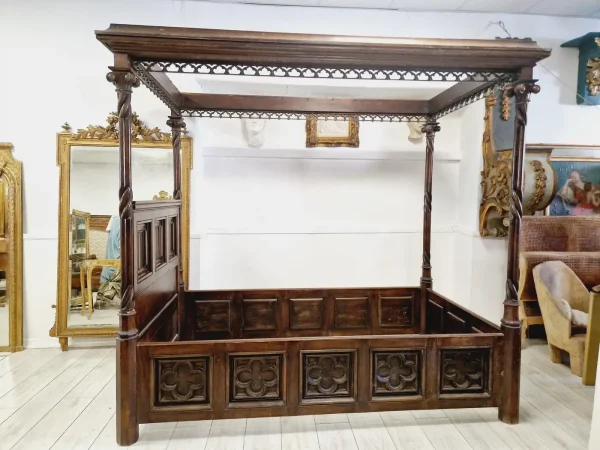 Antique Italian Four Poster Canopy Bed Made of Sicilian Wood - Image 3