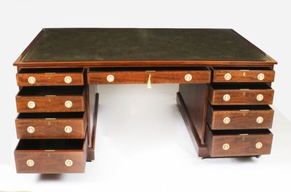 Antique 1.8meters George III Mahogany Partners Pedestal Desk - Image 2
