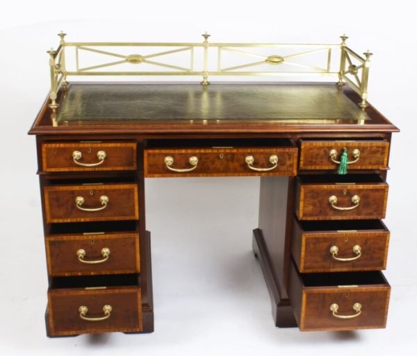 Antique Victorian Inlaid Mahogany Pedestal Desk - Image 2