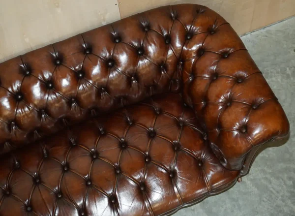 Fine Antique Restored Brown Leather Chesterfield Sofa - Image 4