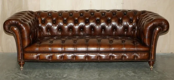 Fine Antique Restored Brown Leather Chesterfield Sofa - Image 2