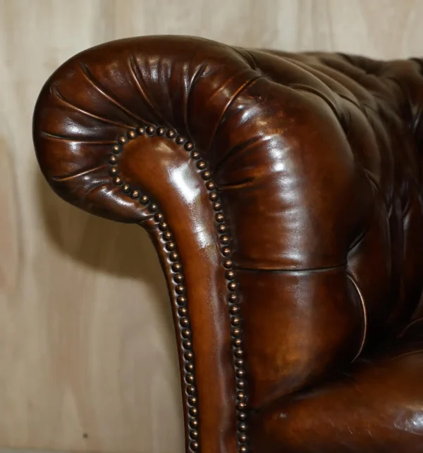 Fine Antique Restored Brown Leather Chesterfield Sofa - Image 3