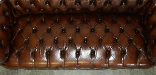 Fine Antique Restored Brown Leather Chesterfield Sofa - Image 5