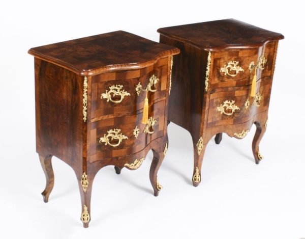 Antique Pair Italian Burr Walnut Serpentine Bedside Chests - Image 2