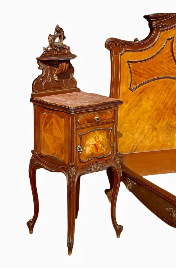 Antique French Louis XV Style Bed And 2 Nightstands - Image 3