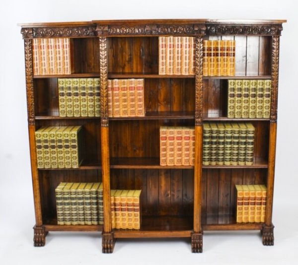 Antique Victorian Open Breakfront Open Bookcase - Image 2