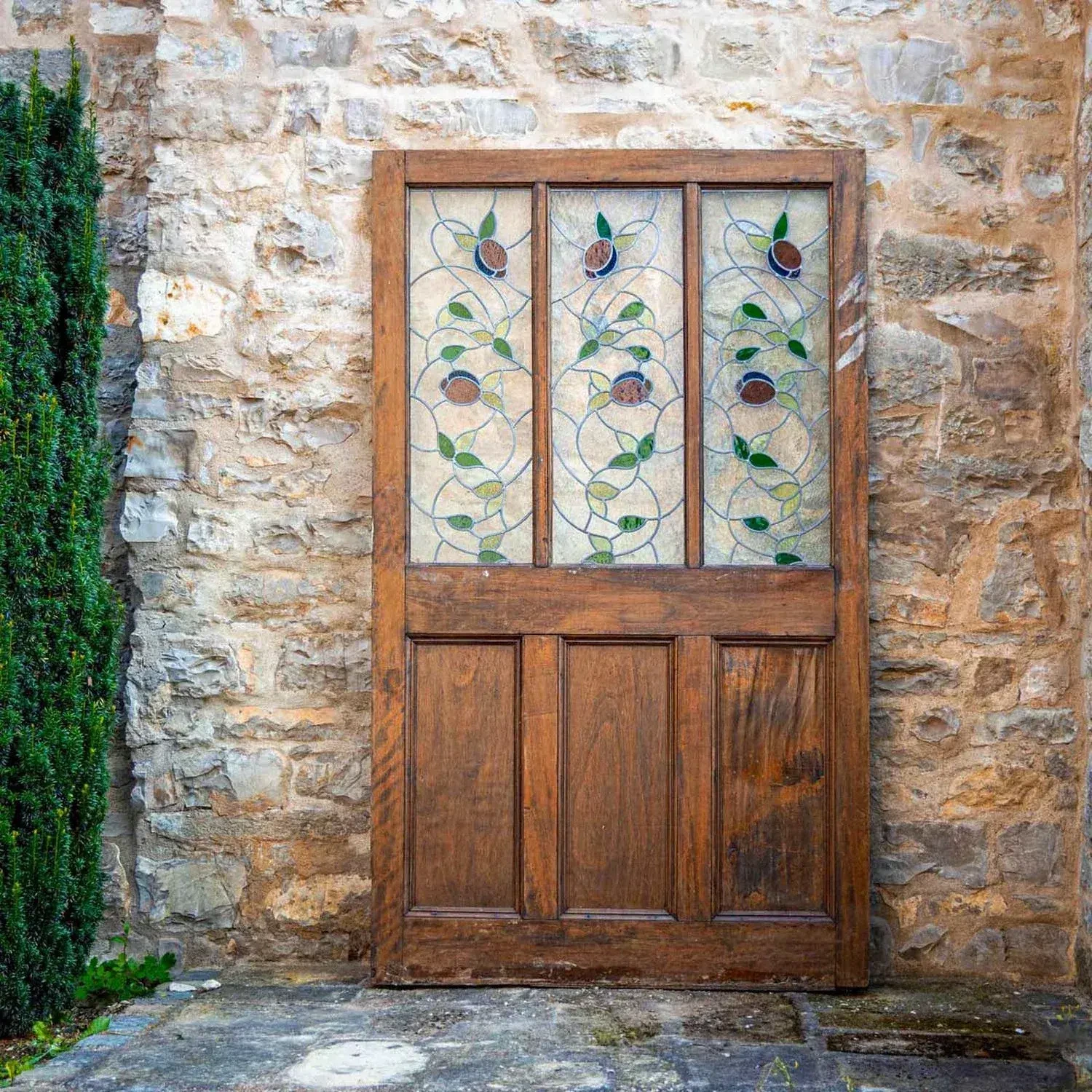 Antique German Stained Glass Double Doors with Rose Panels, c. Early 1900s - Image 4