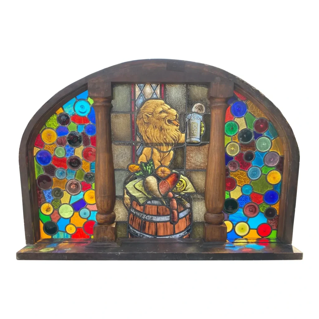 1930s Oktoberfest Stained Glass Roundel with Cigar Lion