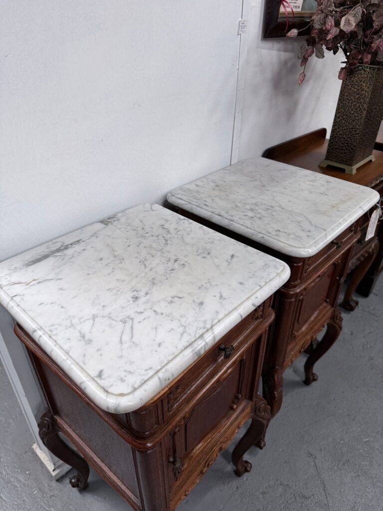 Antique French marble top bedside tables pair for sale in Johannesburg