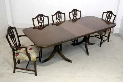 Regency Style Extending Dining Table & 8 Hepplewhite Chairs Set - Image 3