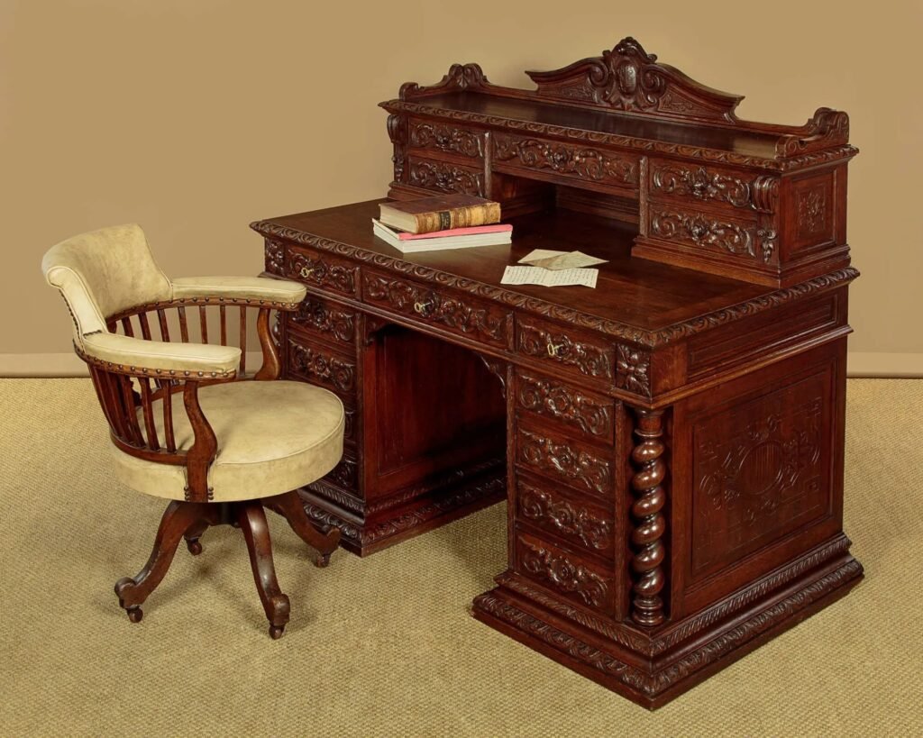 Antique carved oak desk and chair Cape Town
