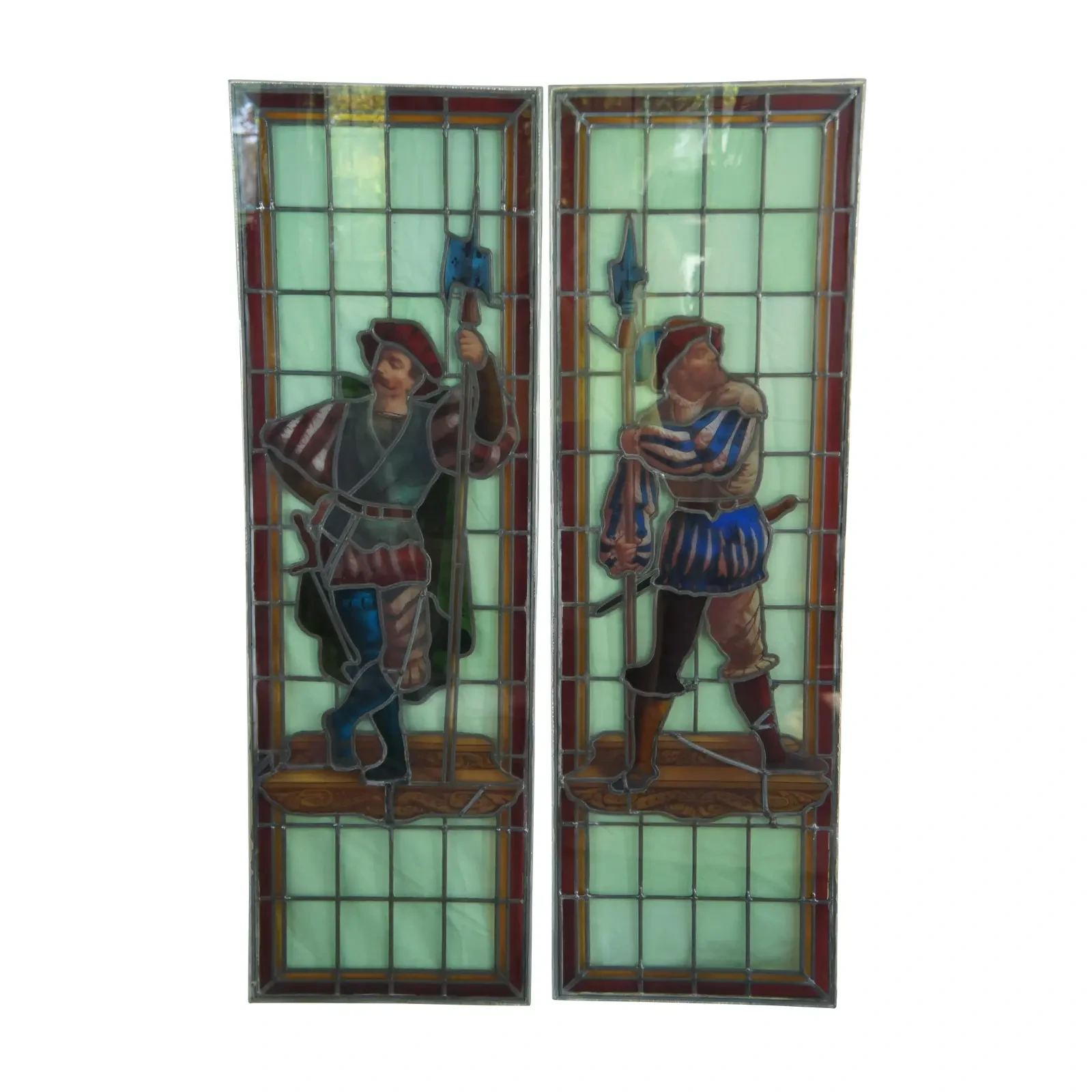 19th Century Stained Glass Windows, Painted Halberdiers - Image 3