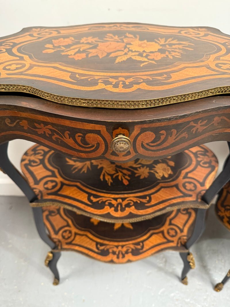 Antique three tier etageres with frieze drawer and marquetry – antiques Pretoria