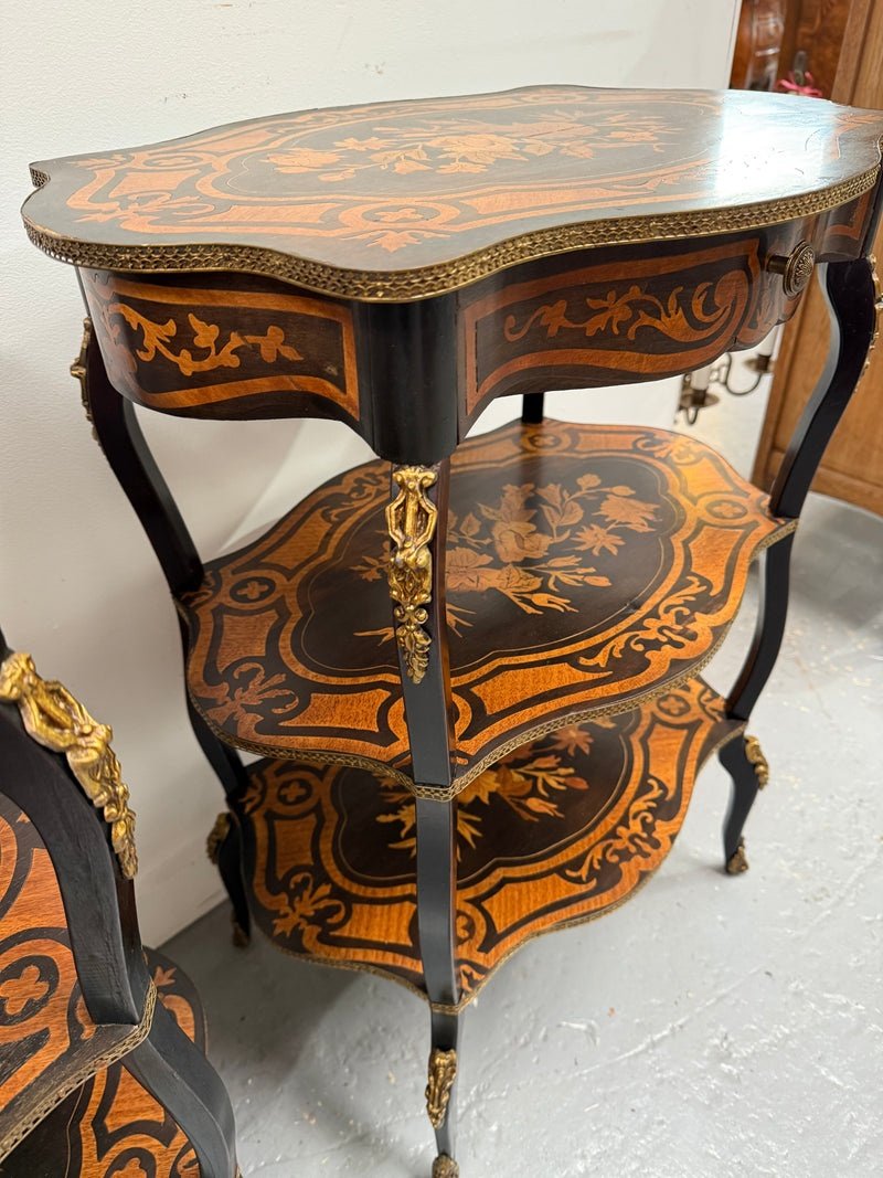Late 19th century ebonised marquetry display tables pair for sale in Durban