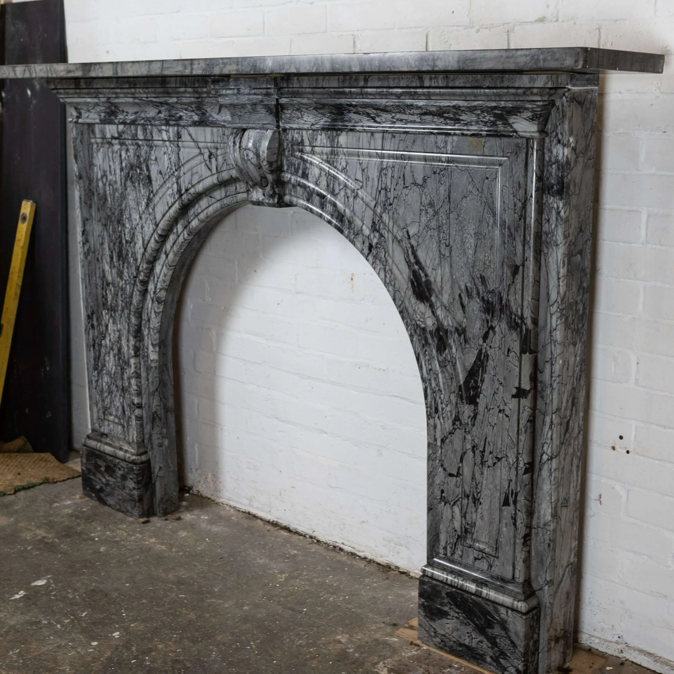 Large 19th Century Victorian Bardiglio Marble Arched Fireplace Surround - Image 3