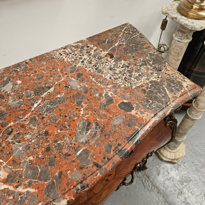 Louis XV Style Kingwood Marble Top Commode with Marquetry & Ormolu Mounts - Image 2