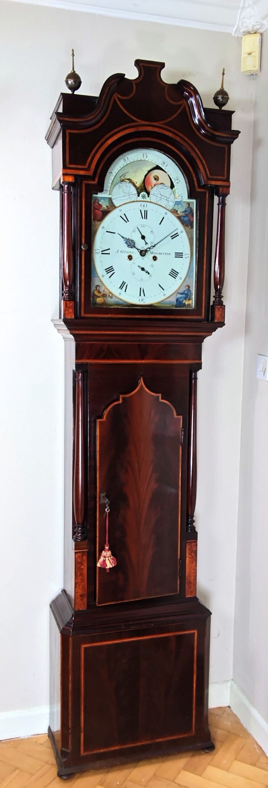 Georgian Flame Mahogany Moonphase Longcase Clock, J Glover of Manchester, Circa 1820 - Image 2