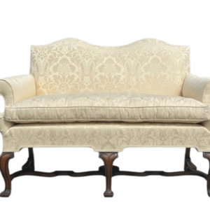 Antique walnut love seat with cream damask upholstery in Cape Town