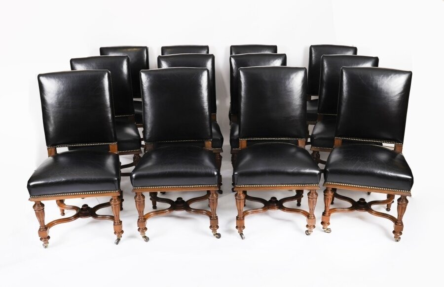 Queen Anne Revival Walnut Dining Table & 10 Chairs - Image 3