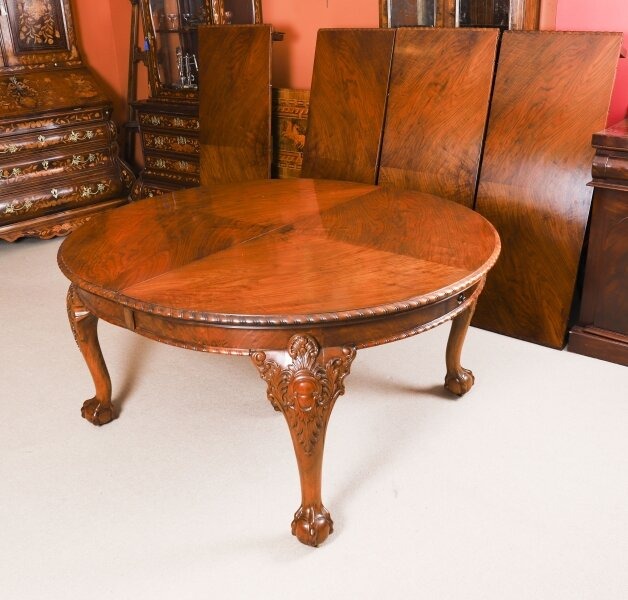 Queen Anne Revival Walnut Dining Table & 10 Chairs - Image 5