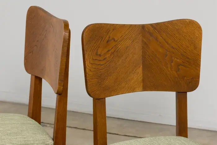 Set of 6 French Art Deco Oak Dining Chairs, 1930s - Image 3